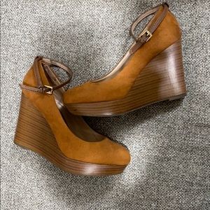 Camel colored wedges with ankle strap